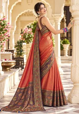Red color satin tissue wevon jari designer graceful ethnic fancy saree 4