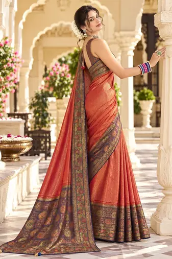 Red color satin tissue wevon jari designer graceful ethnic fancy saree
