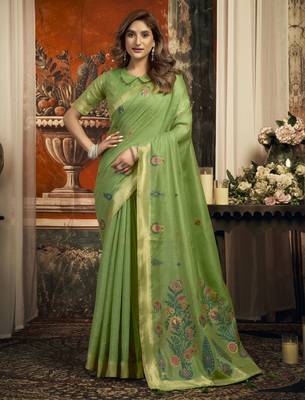 Pista color woven designer ethnic graceful partywear saree 1