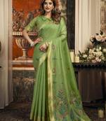Pista color woven designer ethnic graceful partywear saree