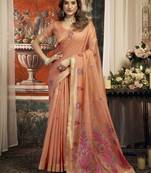Peach color woven designer ethnic graceful partywear saree