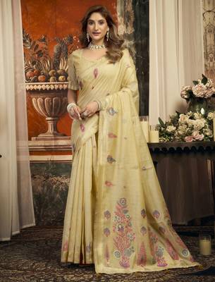 Beige color woven designer ethnic graceful partywear saree 1