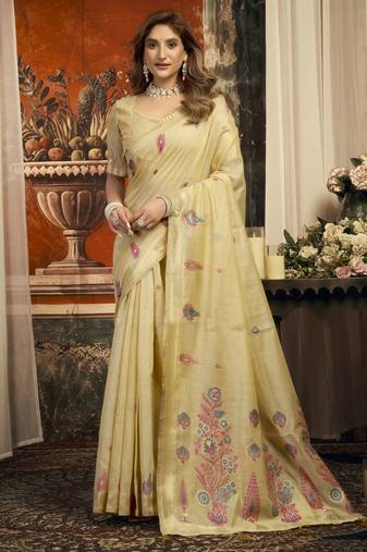 Beige color woven designer ethnic graceful partywear saree