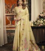 Beige color woven designer ethnic graceful partywear saree