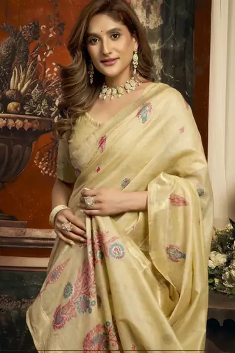 Beige color woven designer ethnic graceful partywear saree