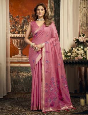 Pink color woven designer ethnic graceful partywear saree 1