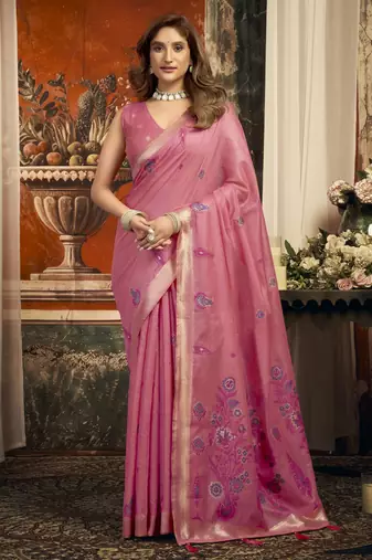 Pink color woven designer ethnic graceful partywear saree