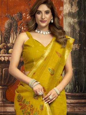 Mustard color woven designer ethnic graceful partywear saree 1