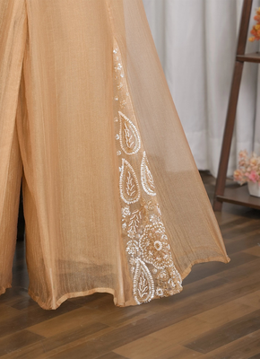 Champagne bead sequin embroidered silk crop top sharara set for wedding 5