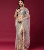 Grey color smart elegant girlie partywear net sequins embroidered saree