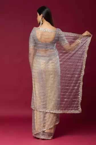 Grey color smart elegant girlie partywear net sequins embroidered saree