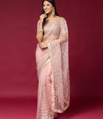 Pink color smart elegant girlie partywear net sequins embroidered saree