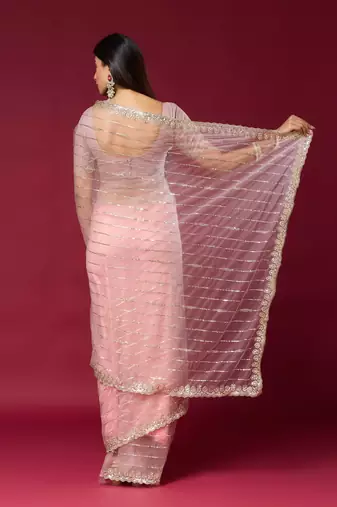 Pink color smart elegant girlie partywear net sequins embroidered saree