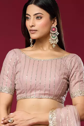 Pink color smart elegant girlie partywear net sequins embroidered saree