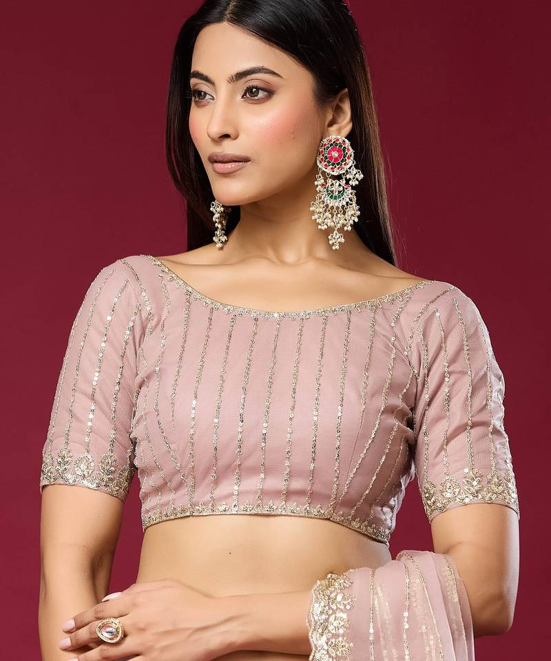 Pink color smart elegant girlie partywear net sequins embroidered saree