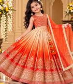 kids orange embroidered lehenga choli with dupatta