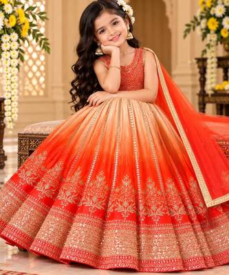 kids orange embroidered lehenga choli with dupatta 2