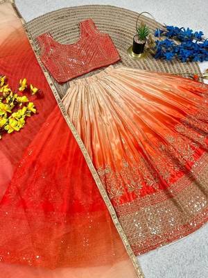 kids orange embroidered lehenga choli with dupatta 4