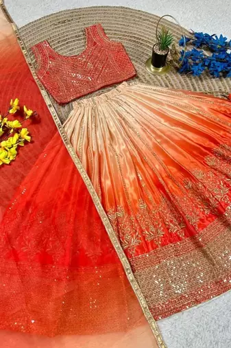 kids orange embroidered lehenga choli with dupatta