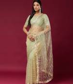 Pista color smart elegant girlie partywear net sequins embroidered saree