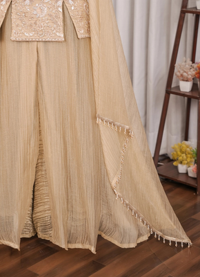 Golden bead sequin embroidered salsa silk sharara set for wedding 5