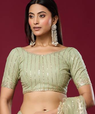 Pista color smart elegant girlie partywear net sequins embroidered saree 5