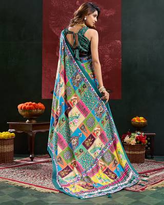Blue color smart crepe silk designer printed saree for fancy girlie looks 2