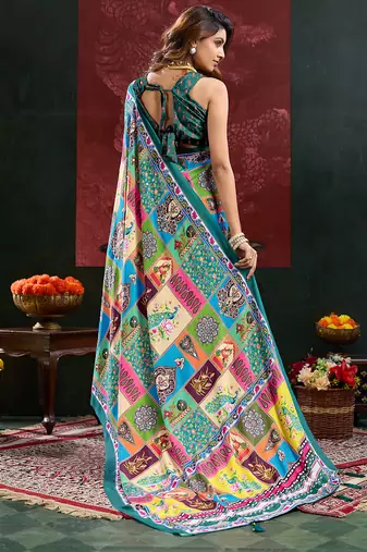 Blue color smart crepe silk designer printed saree for fancy girlie looks