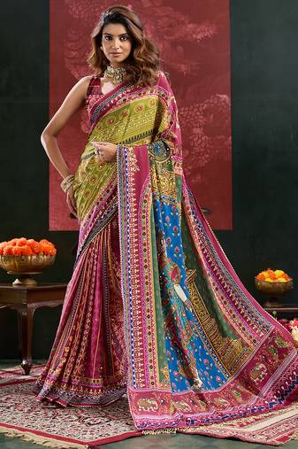 Burgundy color smart crepe silk designer printed saree for fancy girlie looks
