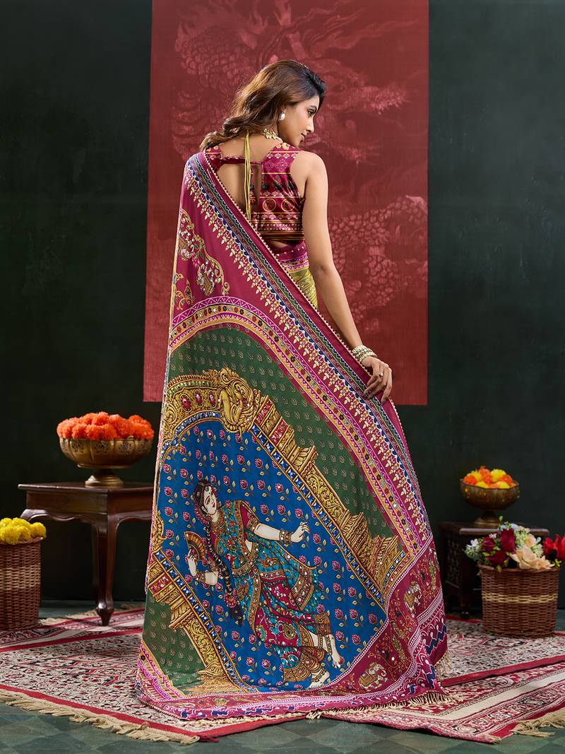 Burgundy color smart crepe silk designer printed saree for fancy girlie looks