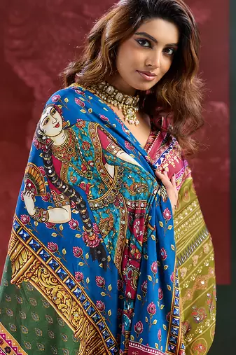 Burgundy color smart crepe silk designer printed saree for fancy girlie looks