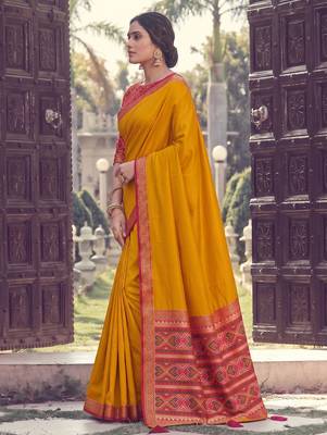 Mustard color smart woven designer silk fabric trendy beautiful saree 4