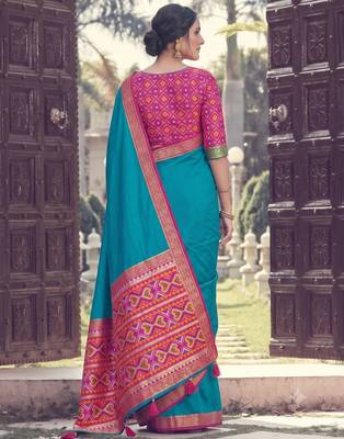 Sky blue color smart woven designer silk fabric trendy beautiful saree 2