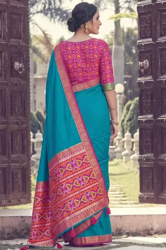 Sky blue color smart woven designer silk fabric trendy beautiful saree