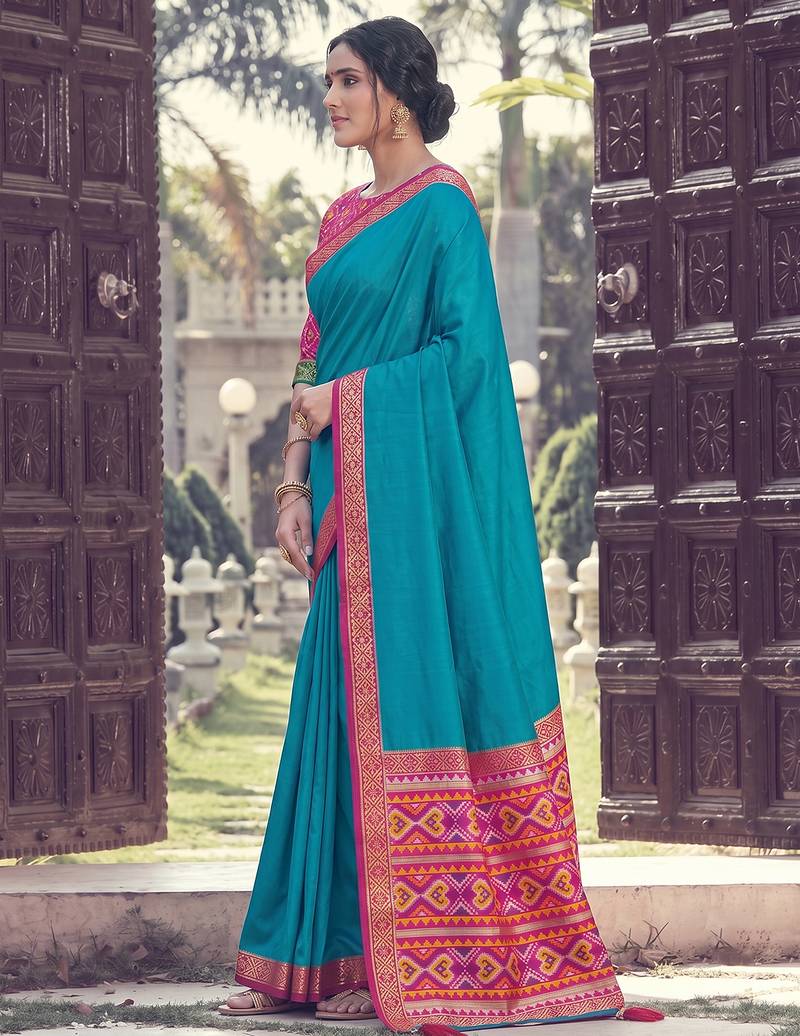 Sky blue color smart woven designer silk fabric trendy beautiful saree