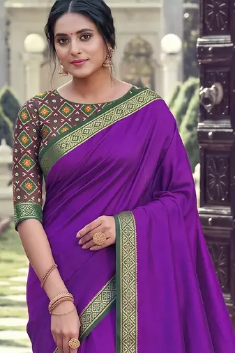 Purple color smart woven designer silk fabric trendy beautiful saree