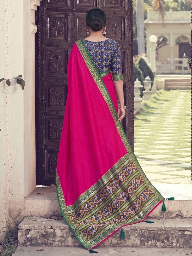 Pink color smart woven designer silk fabric trendy beautiful saree