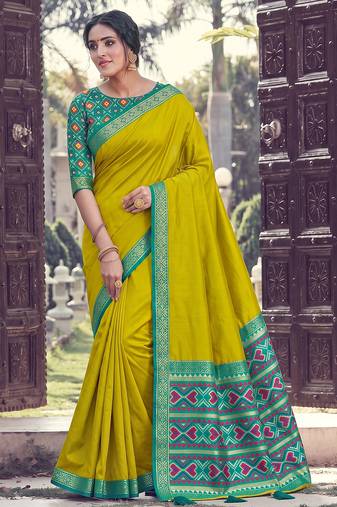 Lemon color smart woven designer silk fabric trendy beautiful saree