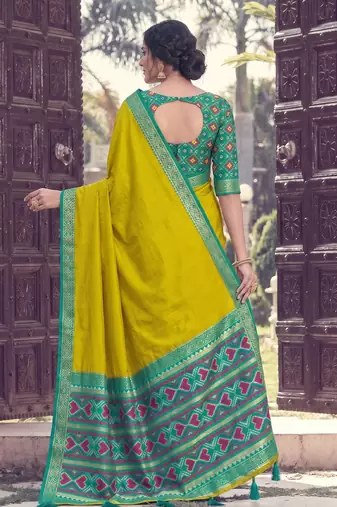 Lemon color smart woven designer silk fabric trendy beautiful saree
