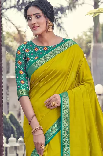 Lemon color smart woven designer silk fabric trendy beautiful saree