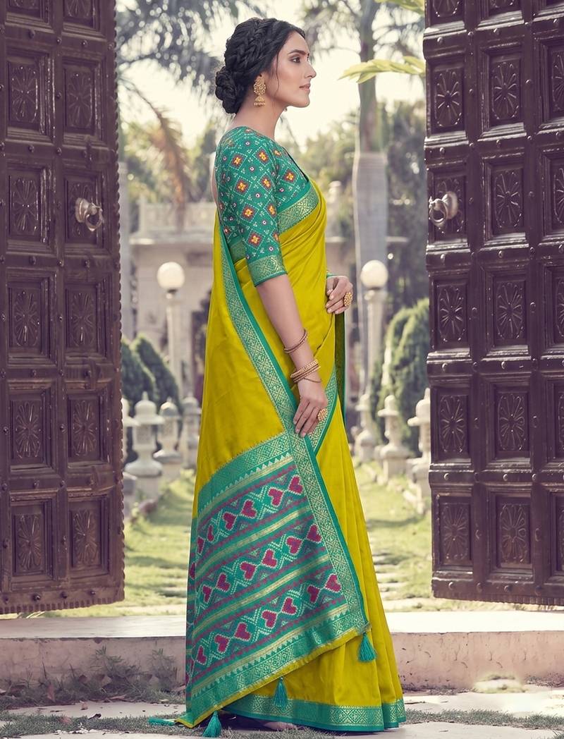 Lemon color smart woven designer silk fabric trendy beautiful saree