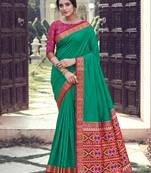 Sea green color smart woven designer silk fabric trendy beautiful saree