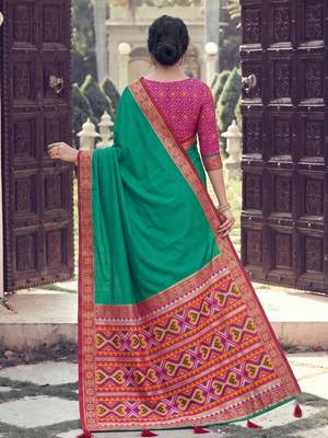 Sea green color smart woven designer silk fabric trendy beautiful saree 2