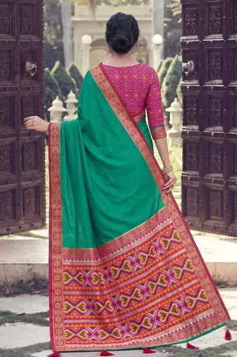 Sea green color smart woven designer silk fabric trendy beautiful saree
