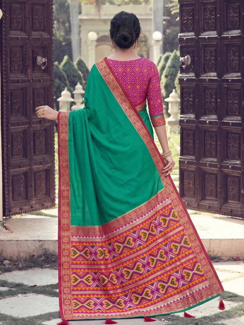 Sea green color smart woven designer silk fabric trendy beautiful saree