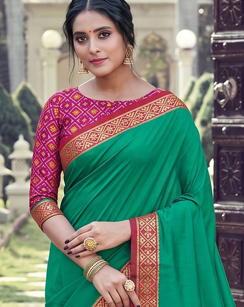 Sea green color smart woven designer silk fabric trendy beautiful saree
