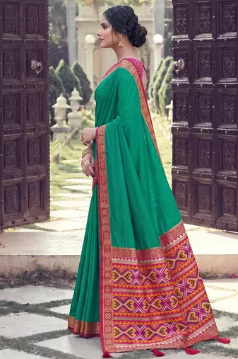 Sea green color smart woven designer silk fabric trendy beautiful saree