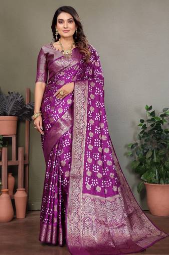Purple color satin silk jacquard weaving designer fancy beautiful saree