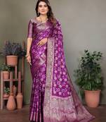 Purple color satin silk jacquard weaving designer fancy beautiful saree