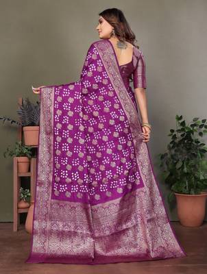 Purple color satin silk jacquard weaving designer fancy beautiful saree 2
